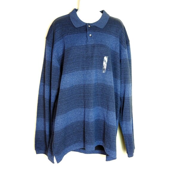 Geoffrey Beene Men’s Long Sleeve Polo Shirt Navy Blue Stripe Size XL NWT - Picture 1 of 7